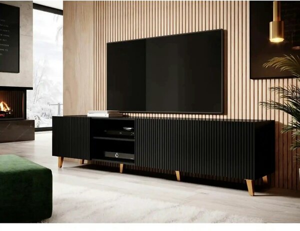 Comoda TV mare PAFOS, negru, PAL laminat, 200x40x52 cm