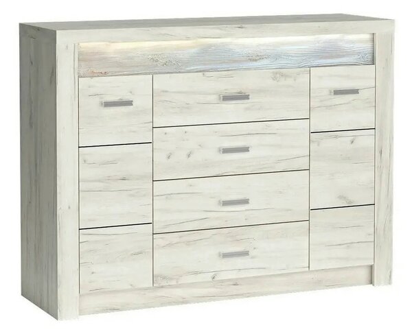 Comoda INDIANAPOLIS I7, stejar craft alb, PAL laminat, cu 4 sertare, 2
