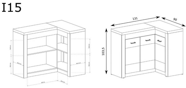 Comoda INDIANAPOLIS I15 dreapta, frasin inchis, PAL laminat, cu 3 usi