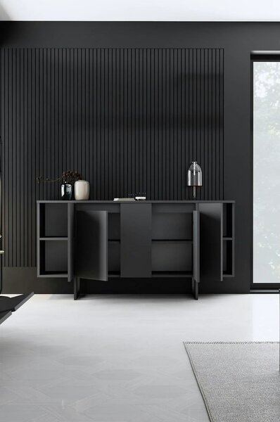 Comoda LUXE, gri antracit/negru, PAL melaminat, 160x35x80 cm