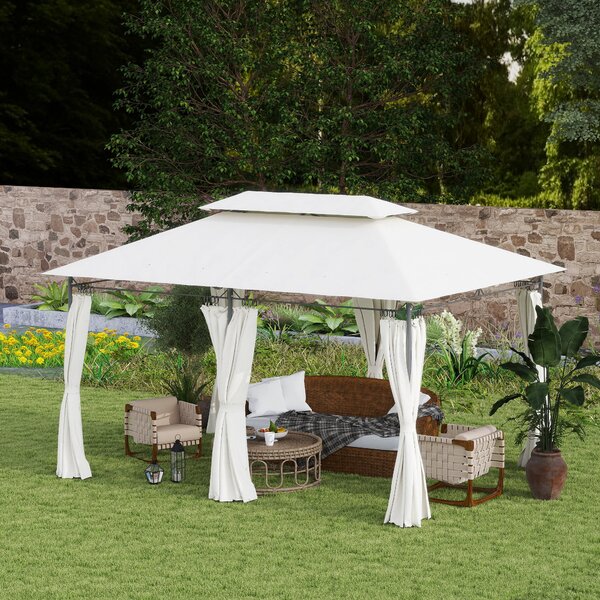 Outsunny Pavilion de Grădină cu Acoperiș Dublu, 397x297x265 cm, Alb Crem | Aosom Romania