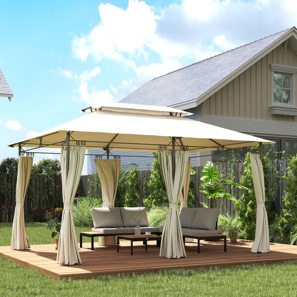 Outsunny Pavilion de Grădină cu Acoperiș Dublu, 397x297x265 cm, Alb Crem | Aosom Romania