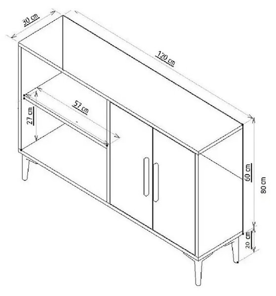 Comoda AHART, alb, PAL melaminat, 120x30x80 cm