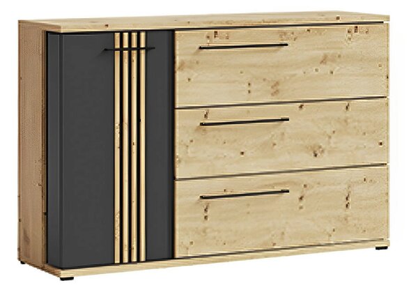 Comoda MOLTO ML12, stejar artisan/negru, PAL, 130x37x86 cm