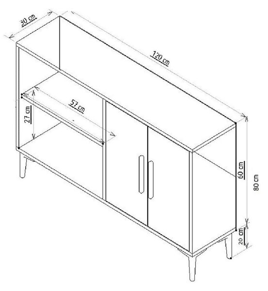 Comoda DESARI, stejar/auriu/negru, PAL melaminat, 120x30x80 cm