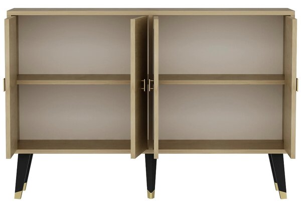 Comoda DESARI, stejar/auriu/negru, PAL melaminat, 120x30x80 cm