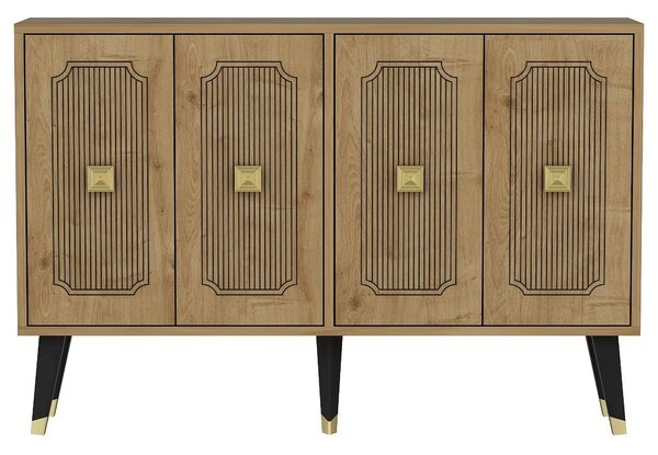 Comoda DESARI, stejar/auriu/negru, PAL melaminat, 120x30x80 cm