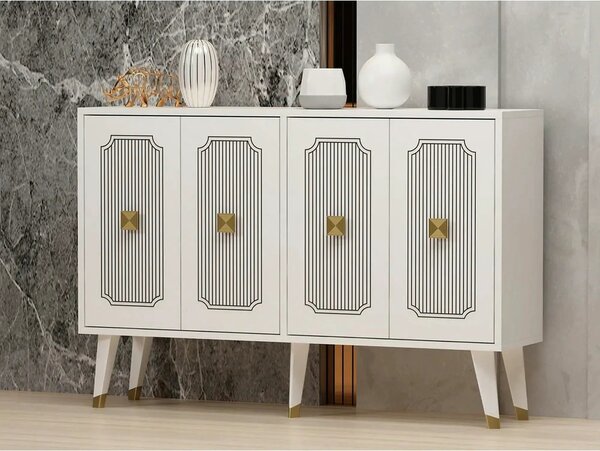 Comoda DERASI, alb/auriu, PAL melaminat, 120x30x80 cm