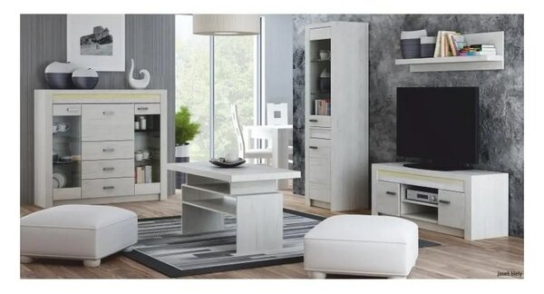 Vitrina INDIANAPOLIS I8, stejar craft alb, PAL laminat, 137x42x122 cm
