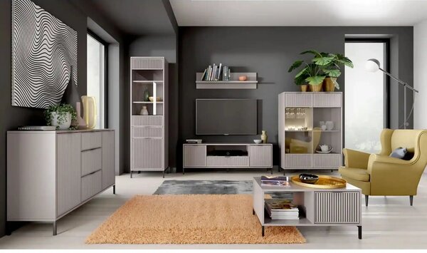 Vitrina LINKASTYLE LS8, casmir, PAL/sticla, 105x41x150 cm