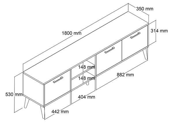 Comoda TV EXXEN-1587, stejar, PAL melaminat, 180x35x53 cm