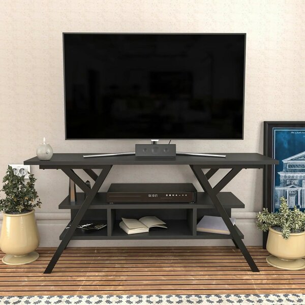 Comoda TV MINERVA, negru/gri antracit, PAL melaminat/metal, 120x35x55