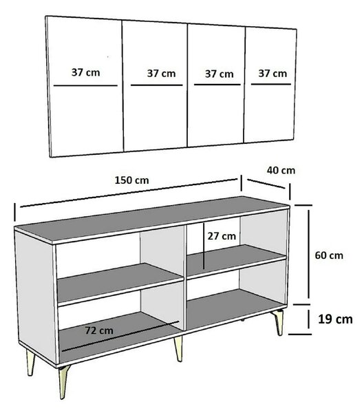 Comoda MIDAS, alb, PAL melaminat, 150x40x79 cm