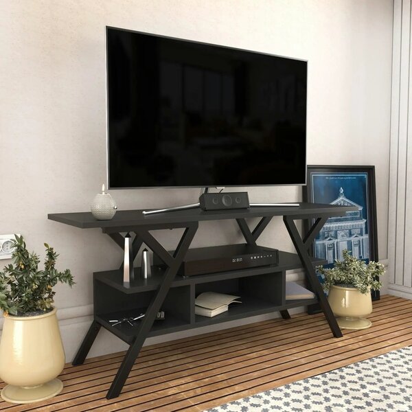 Comoda TV MINERVA, negru/gri antracit, PAL melaminat/metal, 120x35x55
