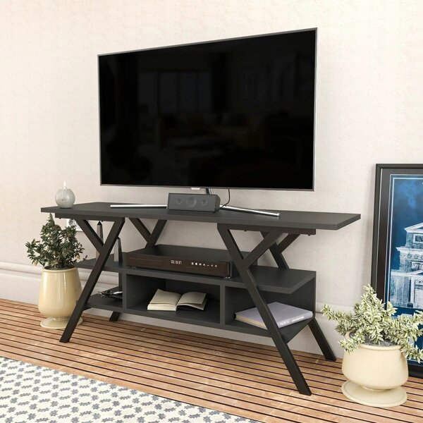Comoda TV MINERVA, negru/gri antracit, PAL melaminat/metal, 120x35x55