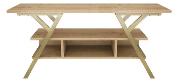 Comoda TV Minerva, stejar/auriu, PAL/metal, 120x35x55 cm