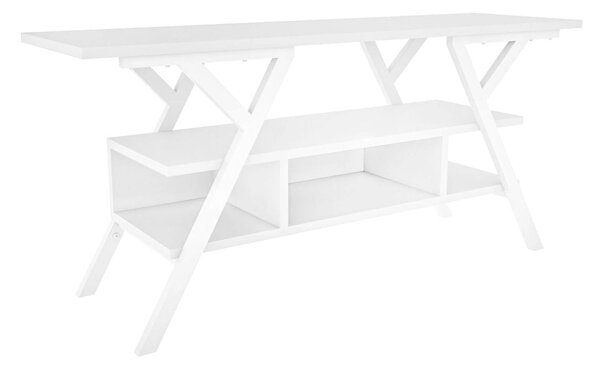Comoda TV MINERVA, alb, PAL melaminat/metal, 120x35x55 cm