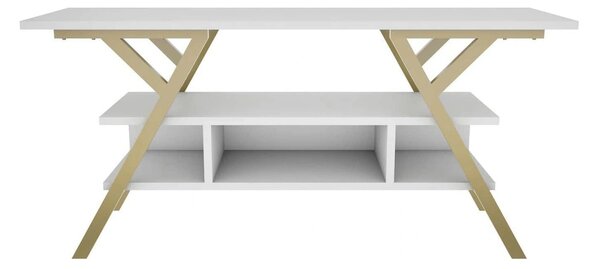 Comoda TV Minerva, alb/auriu, PAL/metal, 120x35x55 cm