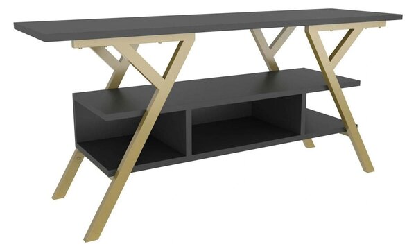 Comoda TV MINERVA, gri antracit/auriu, PAL/metal, 120x35x55 cm