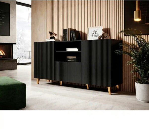Comoda PAFOS, negru, PAL laminat, 150x40x82 cm