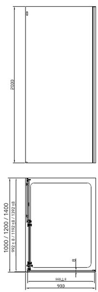Cabina de dus Fluminia, Panda black, 120 x 90, cu usa culisanta si perete lateral fix, negru