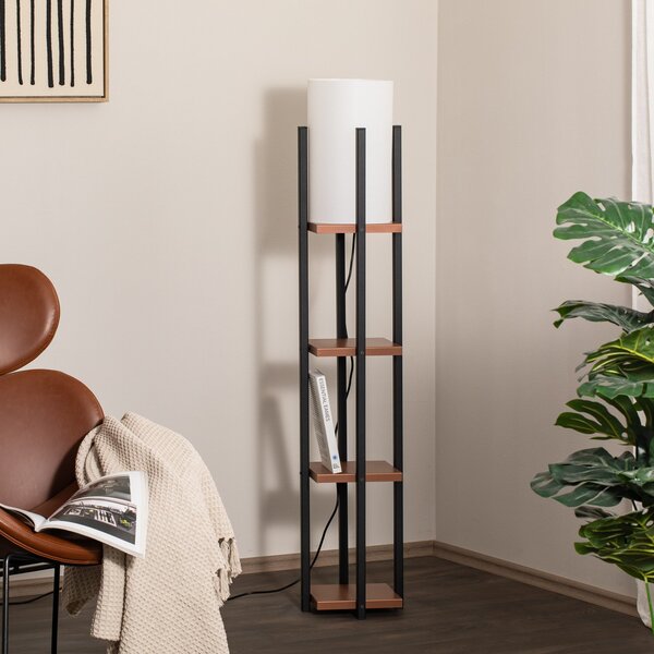 Opviq Lampadar Shelf, negru/cupru, pânză, înălțime 130 cm, E27, Negru, Camera de zi / sufragerie, Metal, Modern