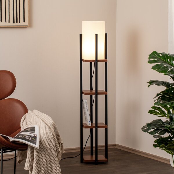 Opviq Lampadar Shelf, negru/cupru, pânză, înălțime 130 cm, E27, Negru, Camera de zi / sufragerie, Metal, Modern