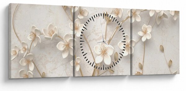 Tablou - floare aurie - abstractă (cu ceas) (90x30 cm)