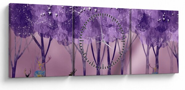 Tablou - Cerbi în pădurea magică (cu ceas) (90x30 cm)