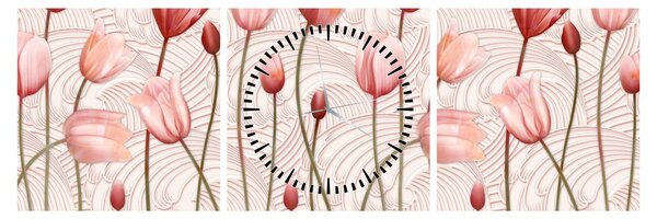 Tablou - Lalele roz (cu ceas) (90x30 cm)