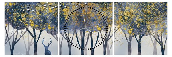 Tablou cerbul în pădure (cu ceas) (90x30 cm)