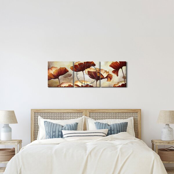 Tablou flori roșii (cu ceas) (90x30 cm)