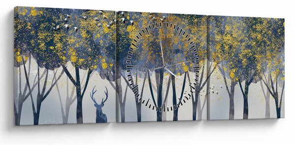 Tablou cerbul în pădure (cu ceas) (90x30 cm)