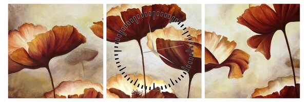 Tablou flori roșii (cu ceas) (90x30 cm)