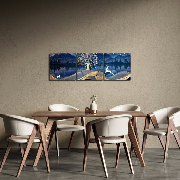 Tablou - Cerbi în luna plină (cu ceas) (90x30 cm)