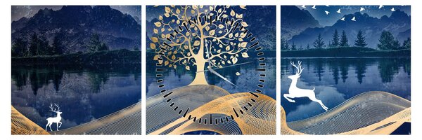 Tablou - Cerbi în luna plină (cu ceas) (90x30 cm)