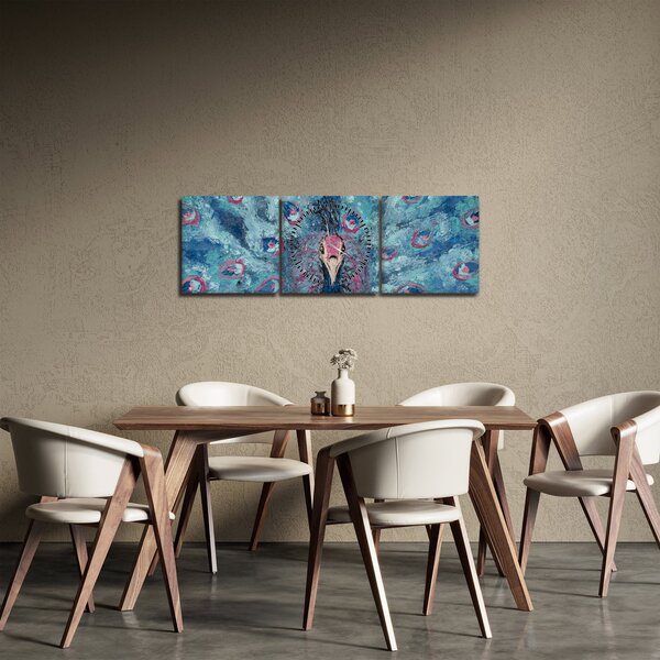 Tablou cu păun pictat (cu ceas) (90x30 cm)
