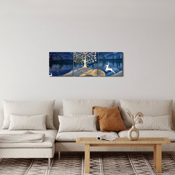 Tablou - Cerbi în luna plină (cu ceas) (90x30 cm)