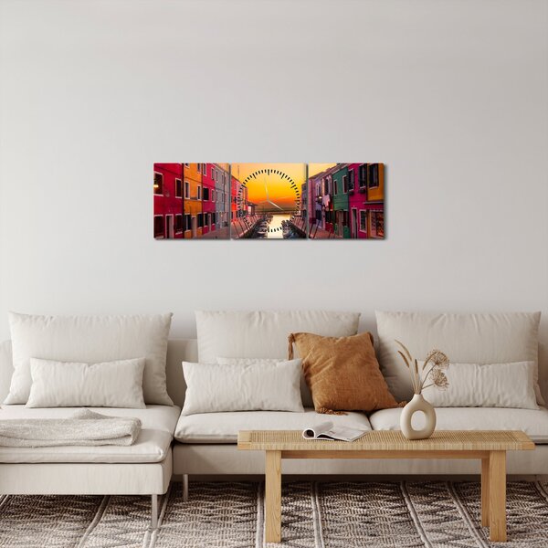 Tablou - Apus de soare, insula Burano, Veneția, Italia (cu ceas) (90x30 cm)