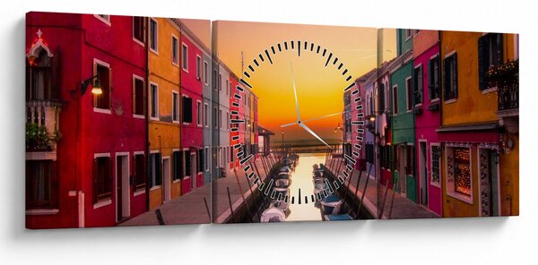 Tablou - Apus de soare, insula Burano, Veneția, Italia (cu ceas) (90x30 cm)