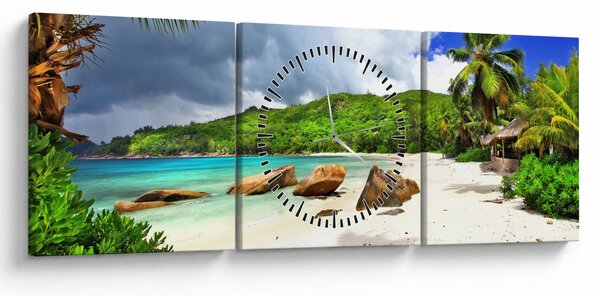 Tablou - Seychelles, plaja Takamaka (cu ceas) (90x30 cm)