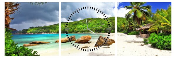Tablou - Seychelles, plaja Takamaka (cu ceas) (90x30 cm)