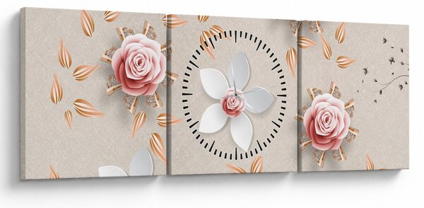 Tablou - Flori de trandafiri (cu ceas) (90x30 cm)