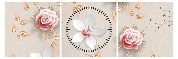 Tablou - Flori de trandafiri (cu ceas) (90x30 cm)