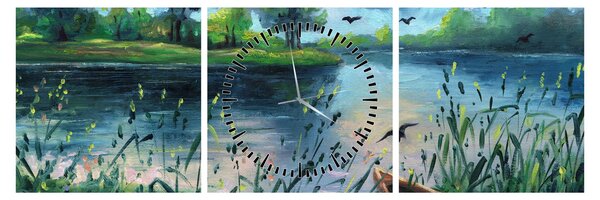 Tablou - Pictură în ulei, seară de vară lângă lac (cu ceas) (90x30 cm)