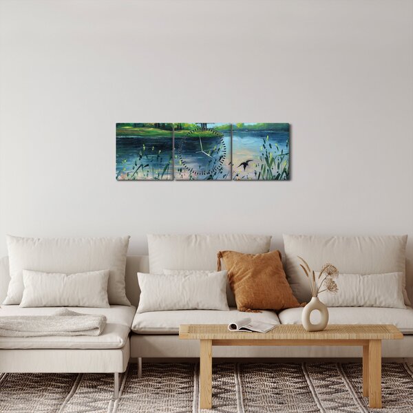 Tablou - Pictură în ulei, seară de vară lângă lac (cu ceas) (90x30 cm)