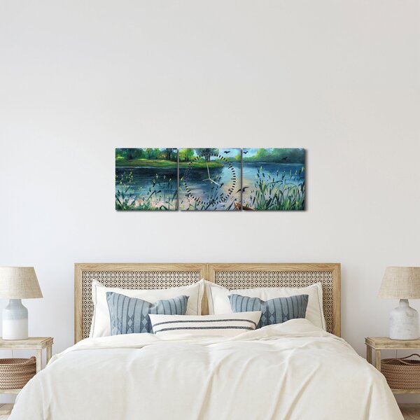 Tablou - Pictură în ulei, seară de vară lângă lac (cu ceas) (90x30 cm)