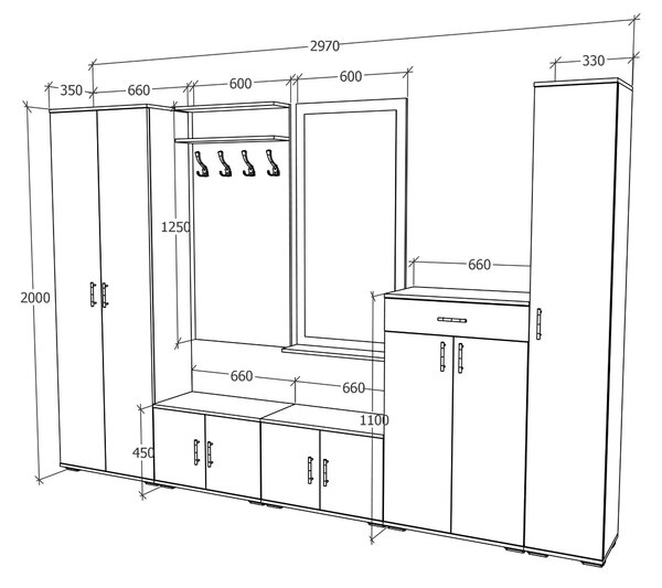 Set haaus V1, Antracit/Alb, L 300 cm