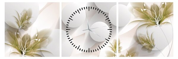 Tablou - 3D cercuri cu flori (cu ceas) (90x30 cm)