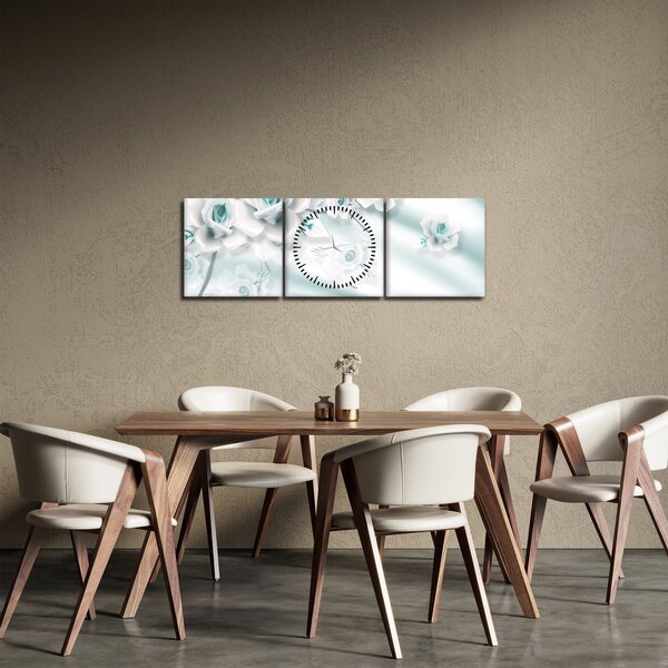 Tablou - Flori de trandafir turcoaz (cu ceas) (90x30 cm)